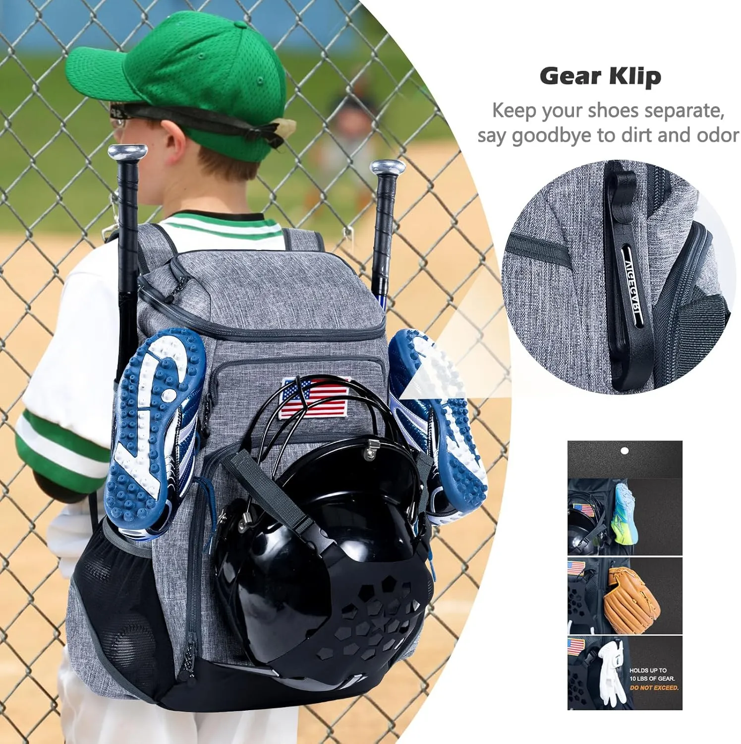 | Baseball Bag Softball Bat Bag, Double-layer Baseball Backpack Adult with Gear Klip To Hold Baseball Glove, Baseball Essential Gear, Youth Baseball Bag for Boys, Girls, Baseball Accessories
