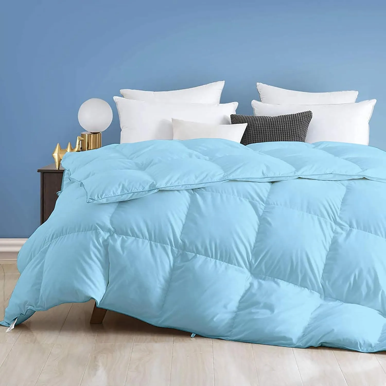 100% Cotton Box Stitched Comforter Set with 500 GSM Fill Power Super King Plus (120''x120'') Size Sky Blue Comforter (1 Piece Set)