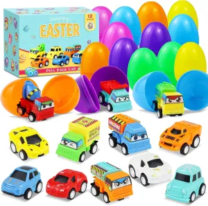 12PCS Pull-Back Cars Kit Gifts for Kids with Eggshell Shaped Gift Packaging Easter Party Favor Prize Classroom Rewards Toys for Boys Girls Teens
