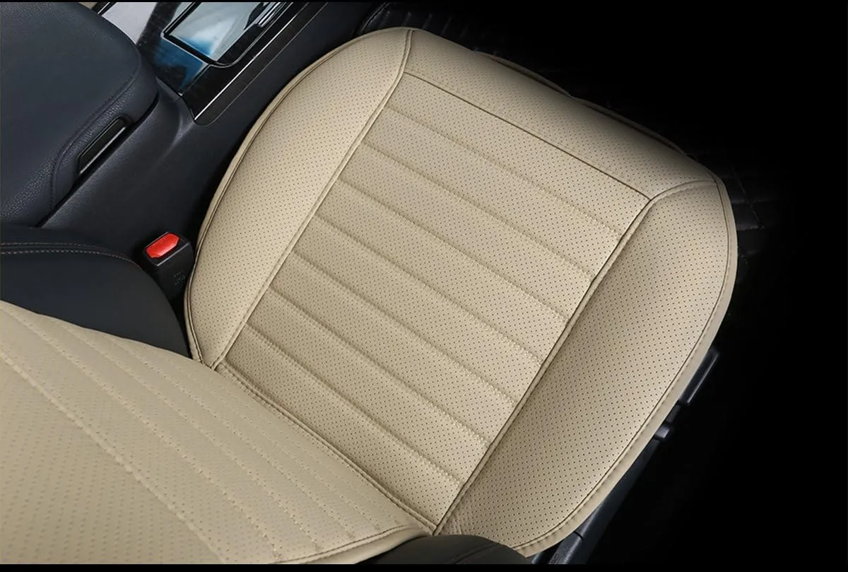 (2PCS Driver and Passenger Seat Cover PU Leather Seat Covers Universal Car Seat Covers Front seat Protector Covers Fit Most Sedans &Truck &SUV (2 PCS Beige)