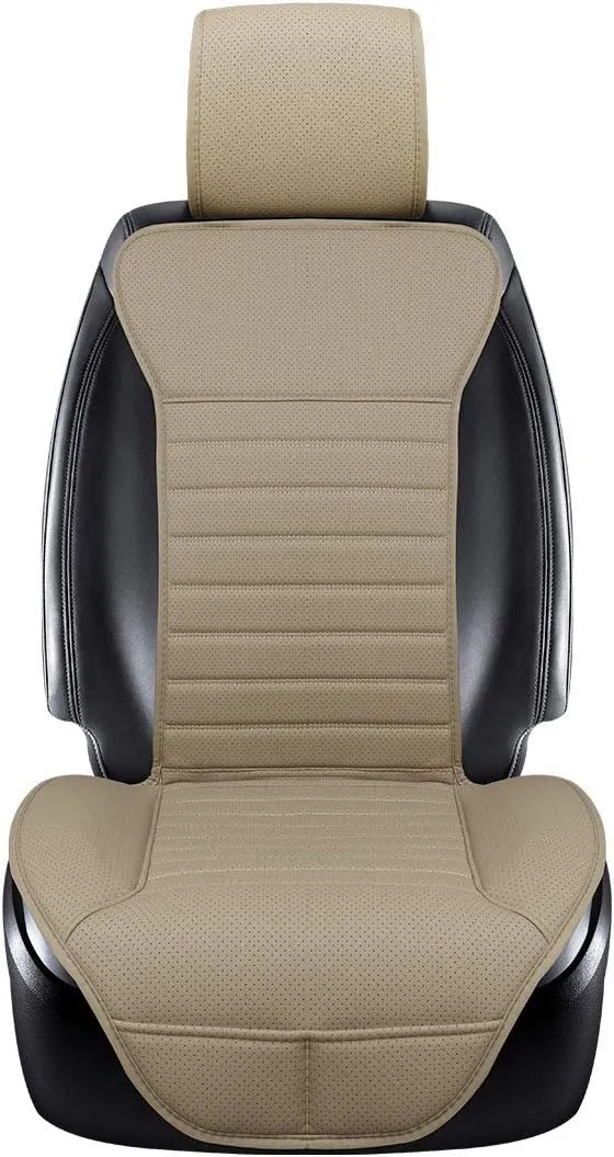 (2PCS Driver and Passenger Seat Cover PU Leather Seat Covers Universal Car Seat Covers Front seat Protector Covers Fit Most Sedans &Truck &SUV (2 PCS Beige)