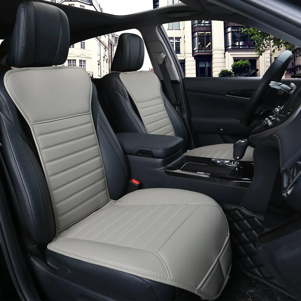 (2PCS Driver and Passenger Seat Cover PU Leather Seat Covers Universal Car Seat Covers Front seat Protector Covers Fit Most Sedans &Truck &SUV (2 PCS Gray-Taupe)