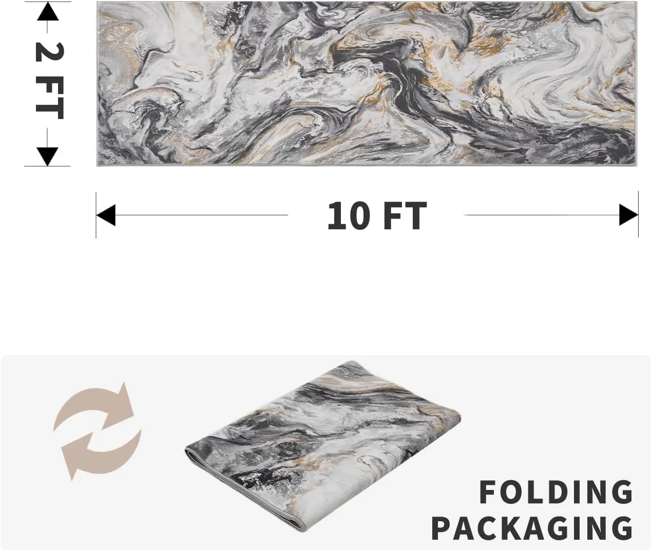 2x10 Runner Rug for Hallways Kitchen Modern Abstract Washable Runner Rug Soft Non Slip Marble Carpet Runner for Laundry Entryway Bedroom Bathroom, Black and Grey