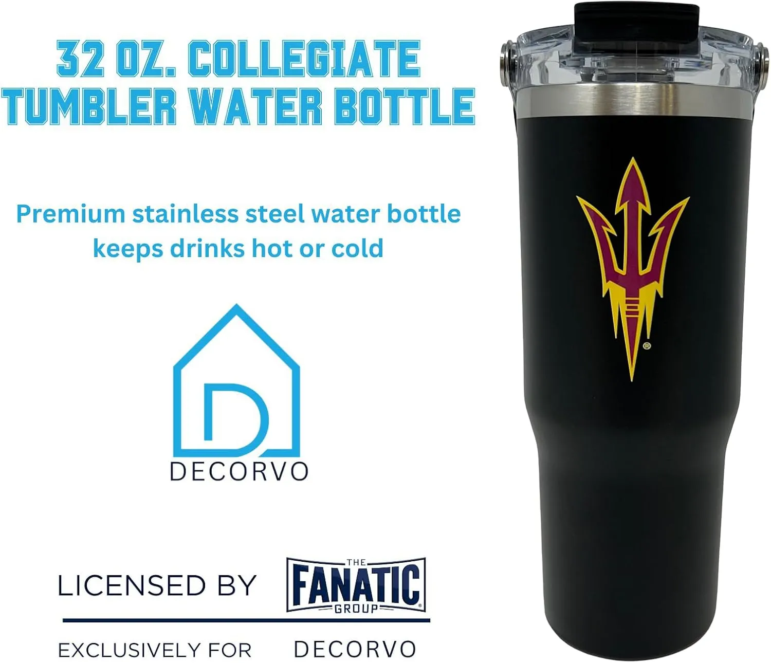32 oz Collegiate Stainless Steel Tumbler - Double Walled Insulated Water Bottle with Top Handle (Arizona)