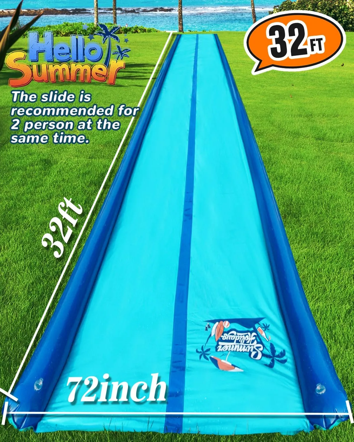 32ft Slip and Water Slide for Kids and Adults Backyard,2 Lanes Extra Long Inflatable Slip and Water Slide with Sprinkler and Bodyboards,Heavy Duty Summer Outdoor Water Toy,Blue Shark Theme