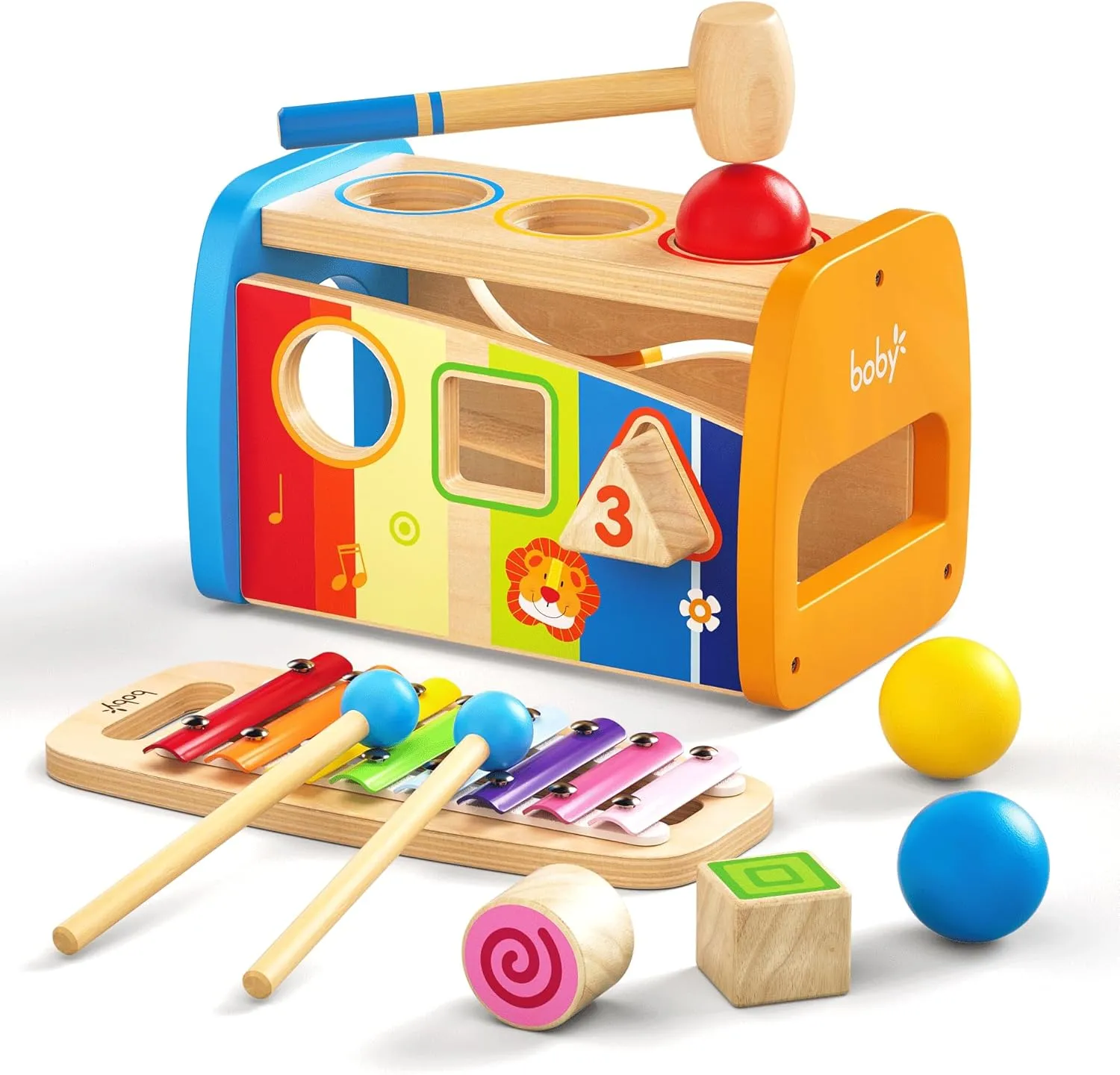 4-in-1 Hammering Pounding Toys, Montessori Sensory Toys for Toddlers 1 2 3 Year Old Girl Boy Gifts, Baby Learning & Education Toys 12-18-24months, Musical Pound & Tap Bench Sorter Xylophone