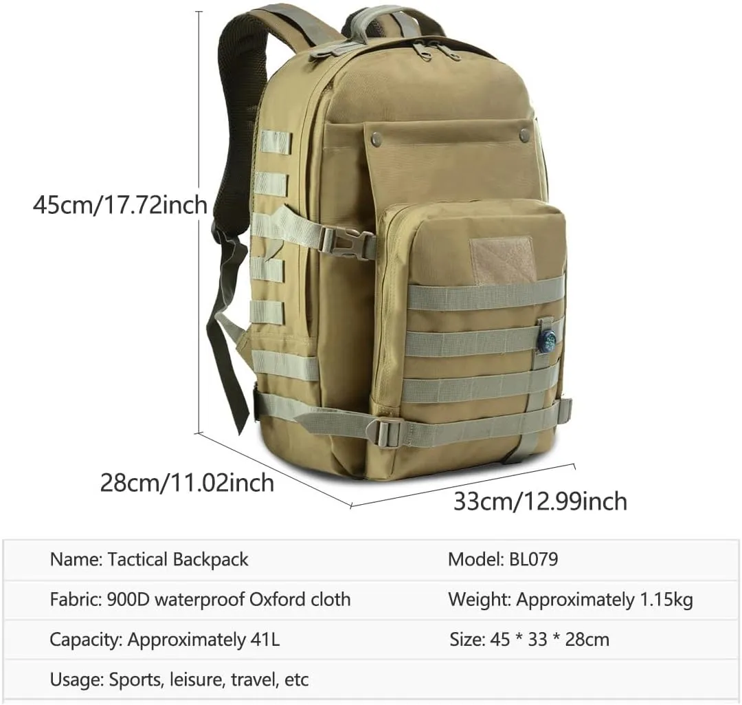 41L Military Tactical Backpack For Men Camping Hiking Trekking Daypack Rucksack Bag MOLLE 3 Day Assault Pack (Jungle Camouflage)