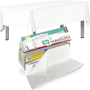 54in X 100ft White Premium Plastic Disposable Tablecloth Roll with in Built Cutter Box | Table Cover for Party, Picnic, Banquet & Kids Activities