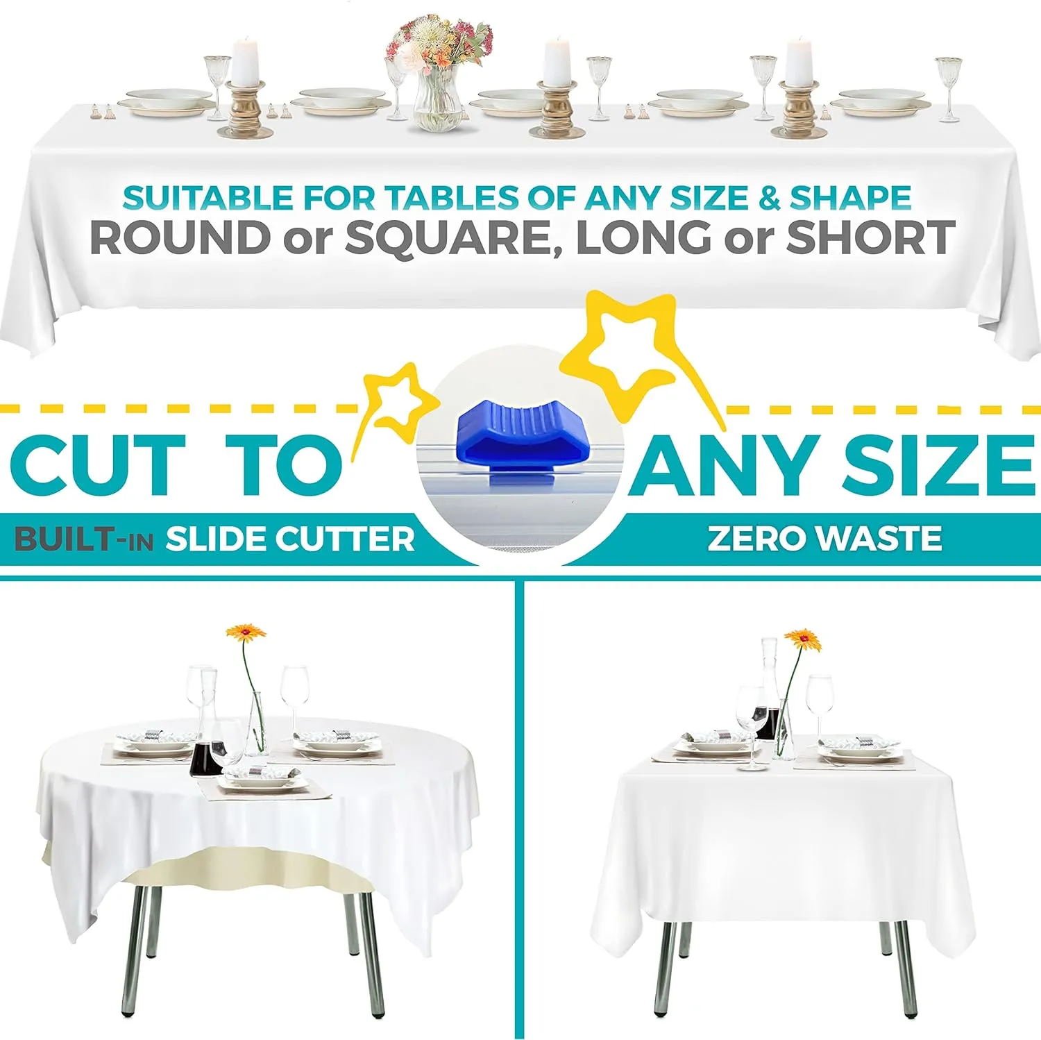 54in X 100ft White Premium Plastic Disposable Tablecloth Roll with in Built Cutter Box | Table Cover for Party, Picnic, Banquet & Kids Activities