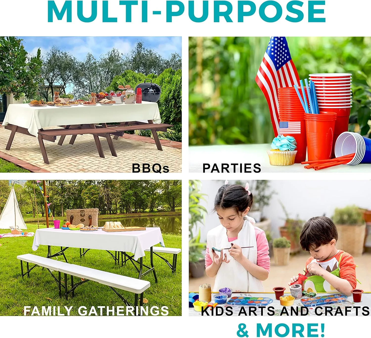 54in X 100ft White Premium Plastic Disposable Tablecloth Roll with in Built Cutter Box | Table Cover for Party, Picnic, Banquet & Kids Activities