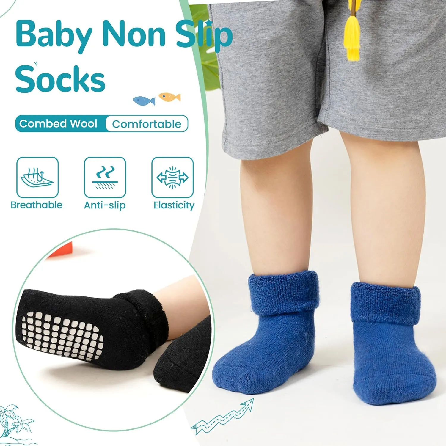 6 Pairs Baby Boy Girl Non Slip Socks Child Toddler Winter Thick Soft Wool Kids Warm Socks with Grips