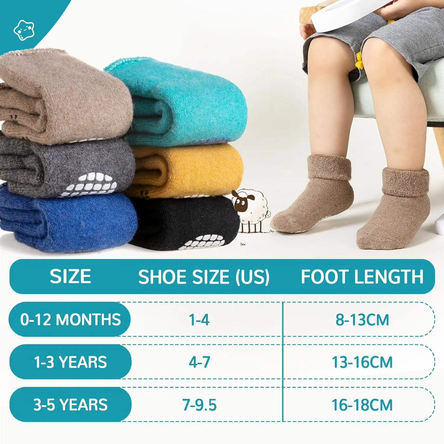 6 Pairs Baby Boy Girl Non Slip Socks Child Toddler Winter Thick Soft Wool Kids Warm Socks with Grips