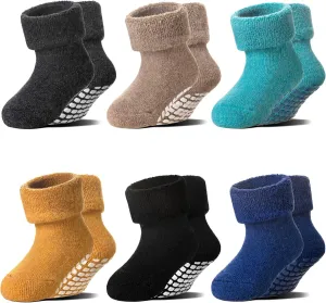 6 Pairs Baby Boy Girl Non Slip Socks Child Toddler Winter Thick Soft Wool Kids Warm Socks with Grips