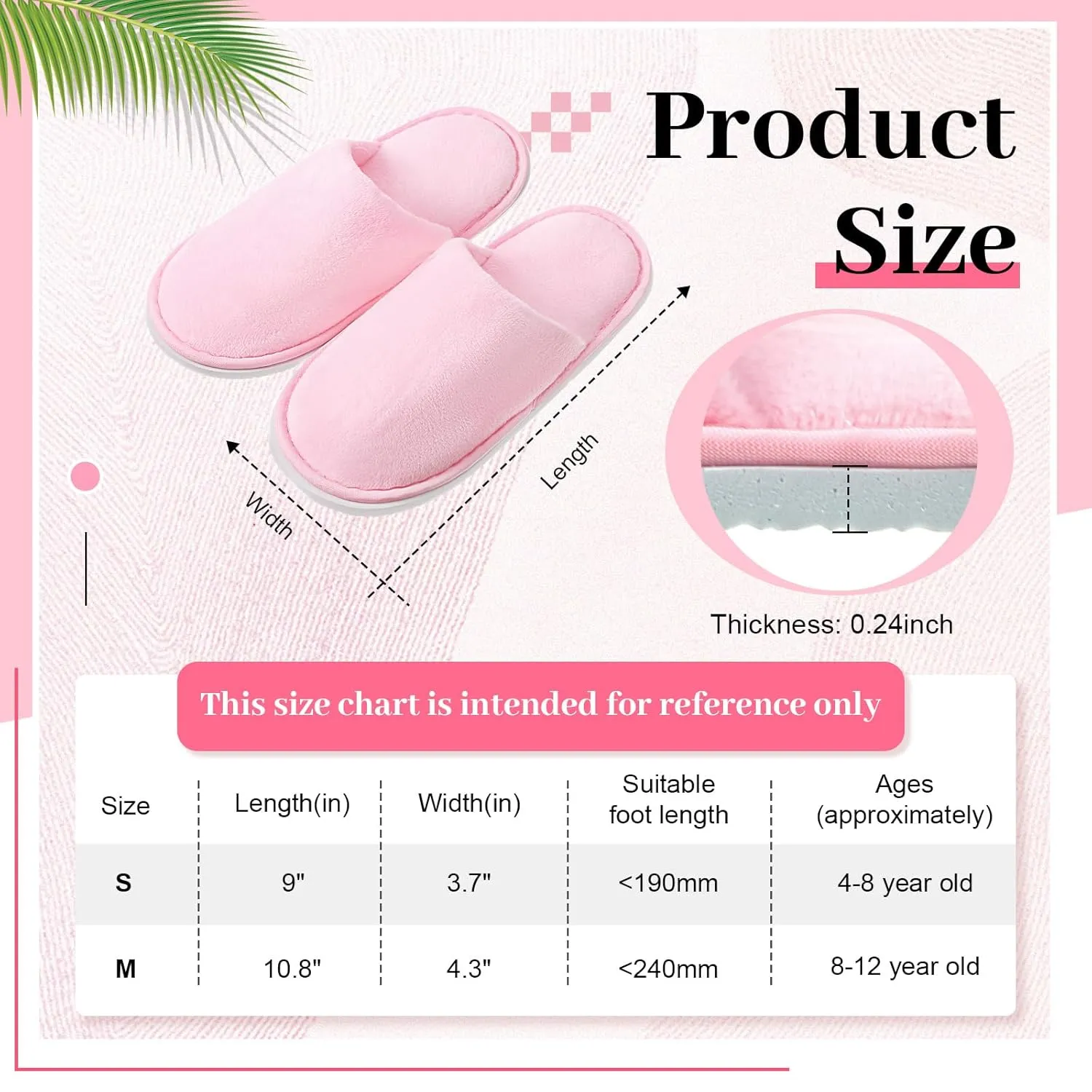 6 Pairs Kids Disposable Slippers Non Slip Closed Toe Spa Slippers Comfortable House Spa Indoor Outdoor for 4-12 Years Old Boys Girls Party Hotel Travel(Pink,Small)