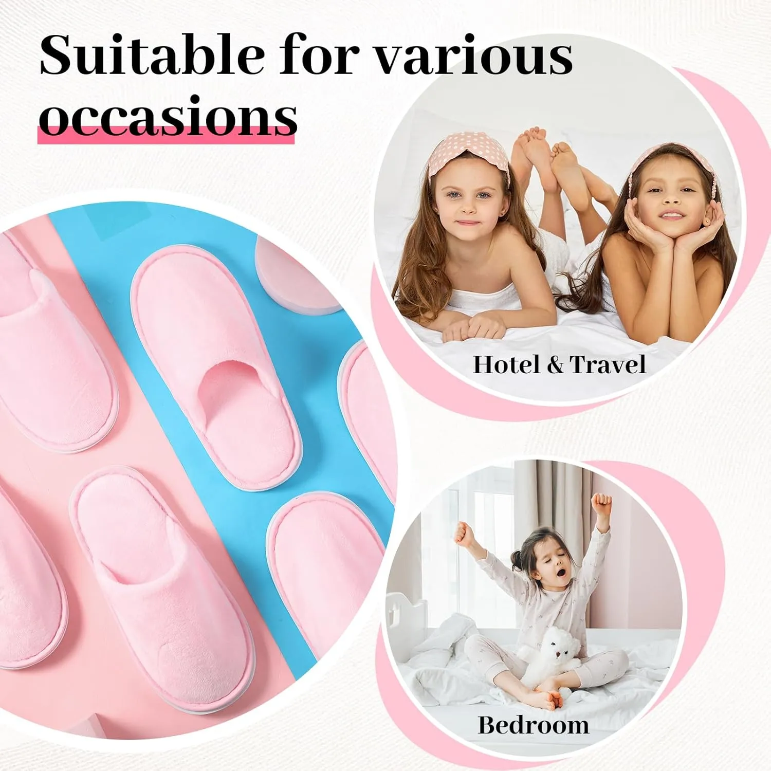 6 Pairs Kids Disposable Slippers Non Slip Closed Toe Spa Slippers Comfortable House Spa Indoor Outdoor for 4-12 Years Old Boys Girls Party Hotel Travel(Pink,Small)
