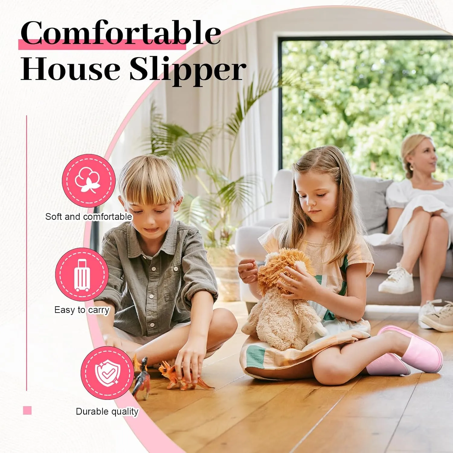 6 Pairs Kids Disposable Slippers Non Slip Closed Toe Spa Slippers Comfortable House Spa Indoor Outdoor for 4-12 Years Old Boys Girls Party Hotel Travel(Pink,Small)