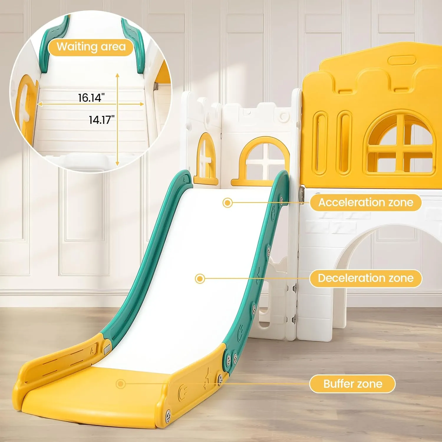 8 in 1 Toddler Slide Indoor Playground, Indoor Slide Toddler Playset for Toddlers 1-3, Kids Outdoor Playground with Slide, Basketball Hoop, Climber, Crawling Tunnel, Telescope, Toy Storage