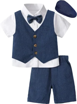 A&J DESIGN 5pcs Baby & Toddler Suit, 12 Months - 6 Years, Shirt & Shorts & Vest & Bow Tie