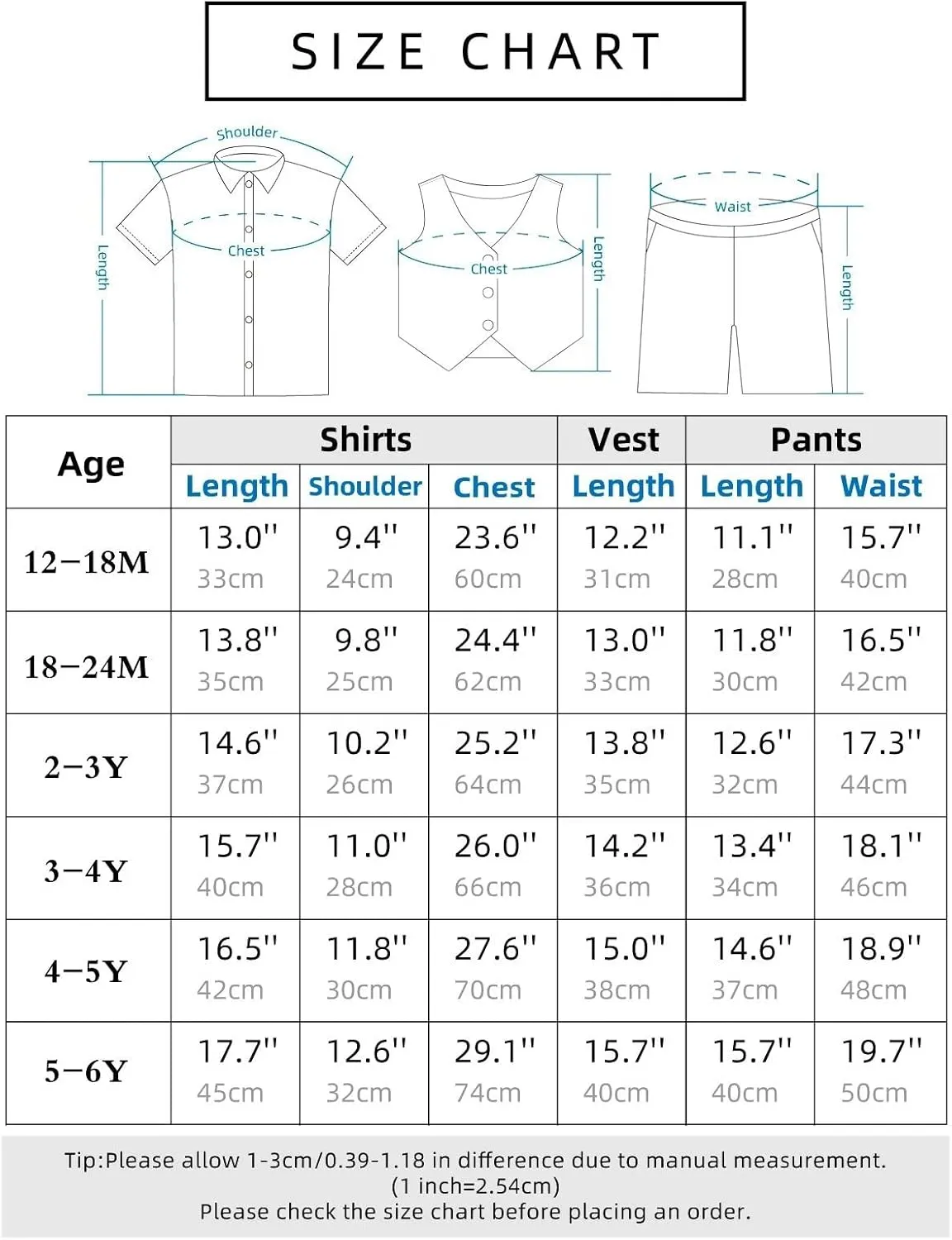 A&J DESIGN 5pcs Baby & Toddler Suit, 12 Months - 6 Years, Shirt & Shorts & Vest & Bow Tie
