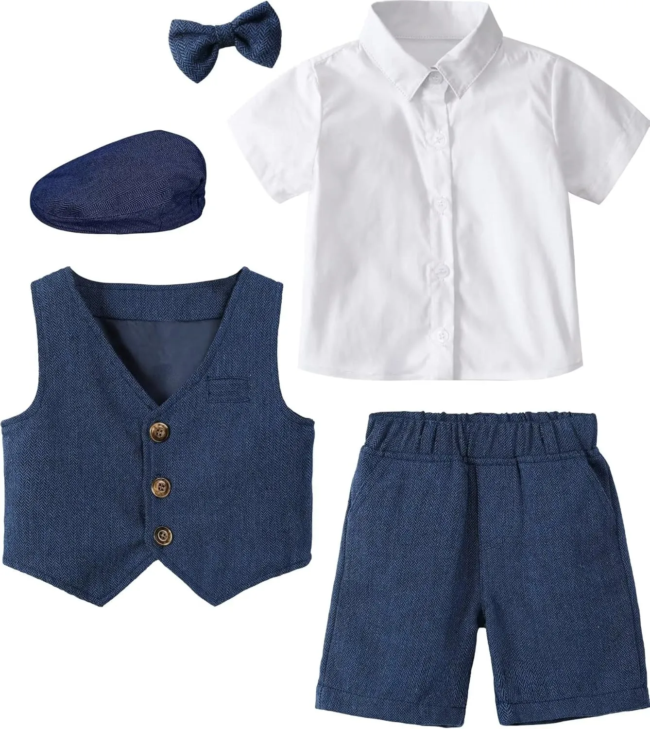 A&J DESIGN 5pcs Baby & Toddler Suit, 12 Months - 6 Years, Shirt & Shorts & Vest & Bow Tie