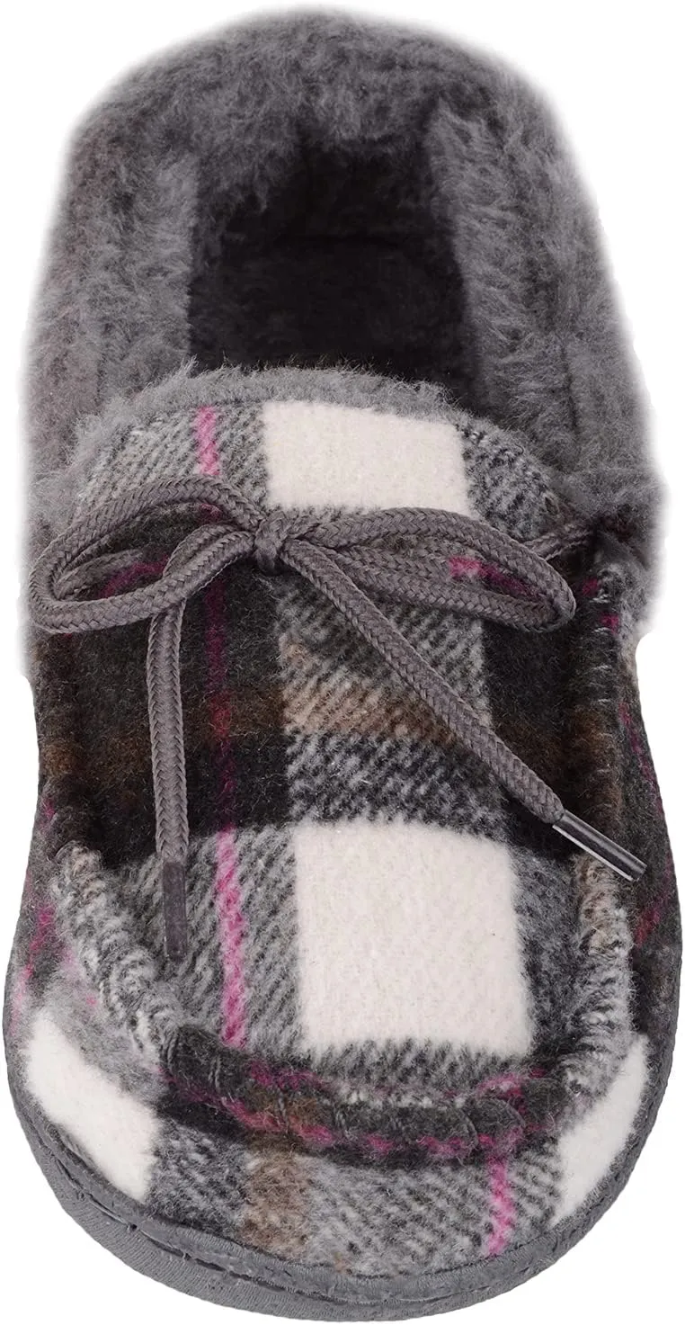 ABSOLUTE FOOTWEAR Womens Slip On Traditional Tartan Checked Faux Fur Winter Moccasin Style Slipper