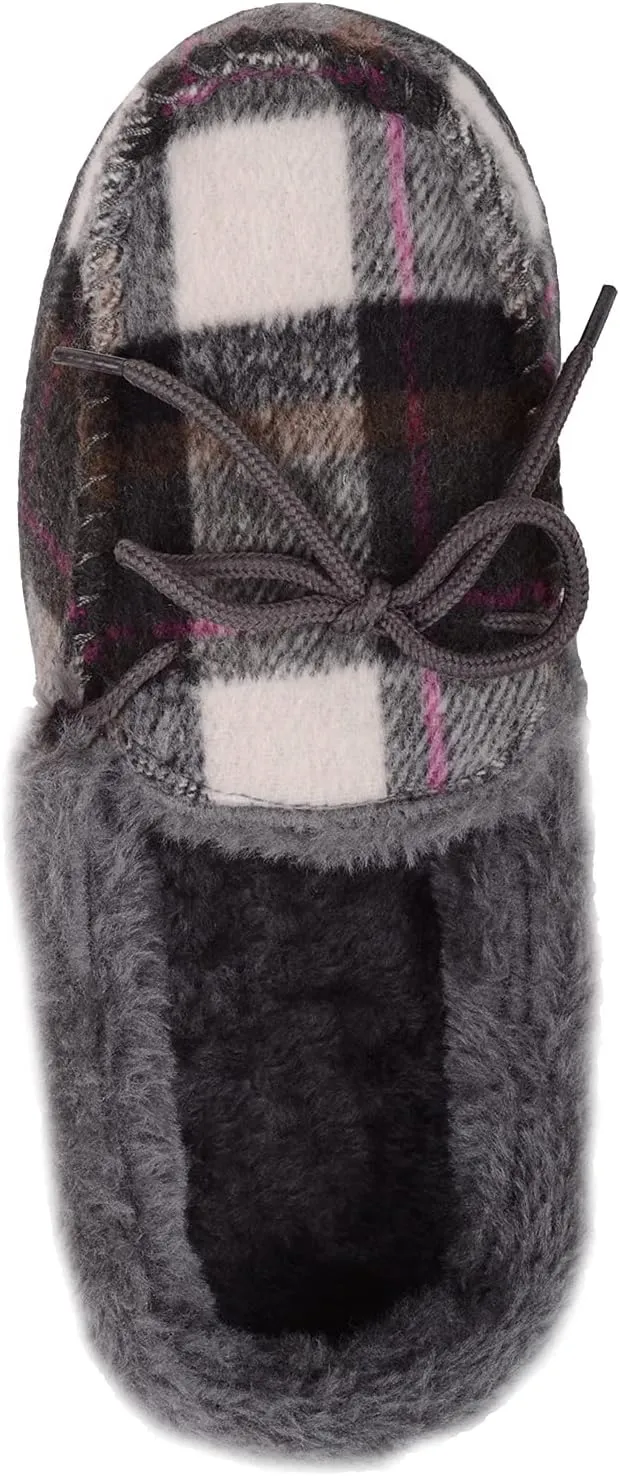 ABSOLUTE FOOTWEAR Womens Slip On Traditional Tartan Checked Faux Fur Winter Moccasin Style Slipper