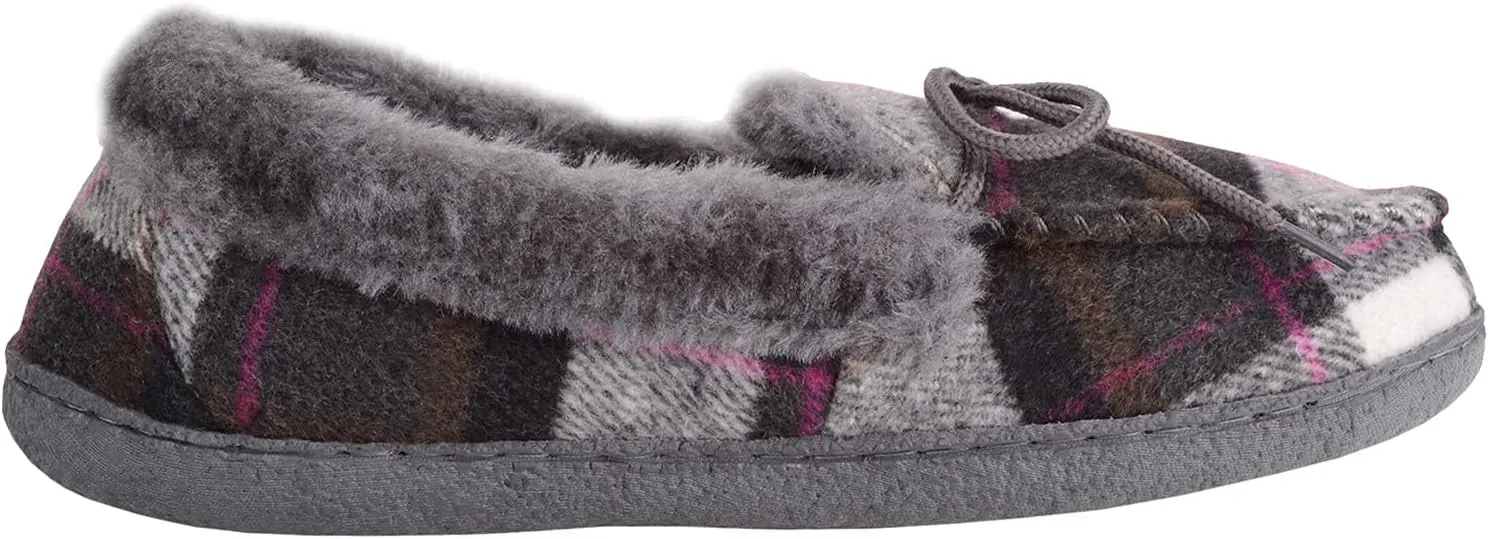 ABSOLUTE FOOTWEAR Womens Slip On Traditional Tartan Checked Faux Fur Winter Moccasin Style Slipper