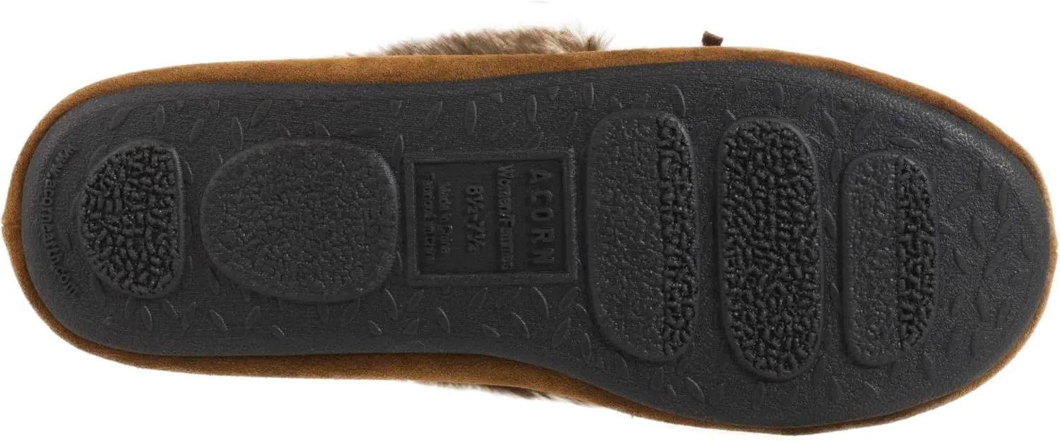 Acorn Women's Cozy Faux Fur Moc Slipper with memory foam and plush suede upper