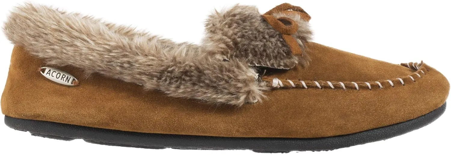Acorn Women's Cozy Faux Fur Moc Slipper with memory foam and plush suede upper