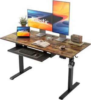 Agilestic Height Adjustable Desk with Keyboard Tray, 48 x 24 Inches Electric Standing Desk, Stand up Computer Table with Memory Preset, Modern Lift Motorized Gaming Workstation, Rustic Brown