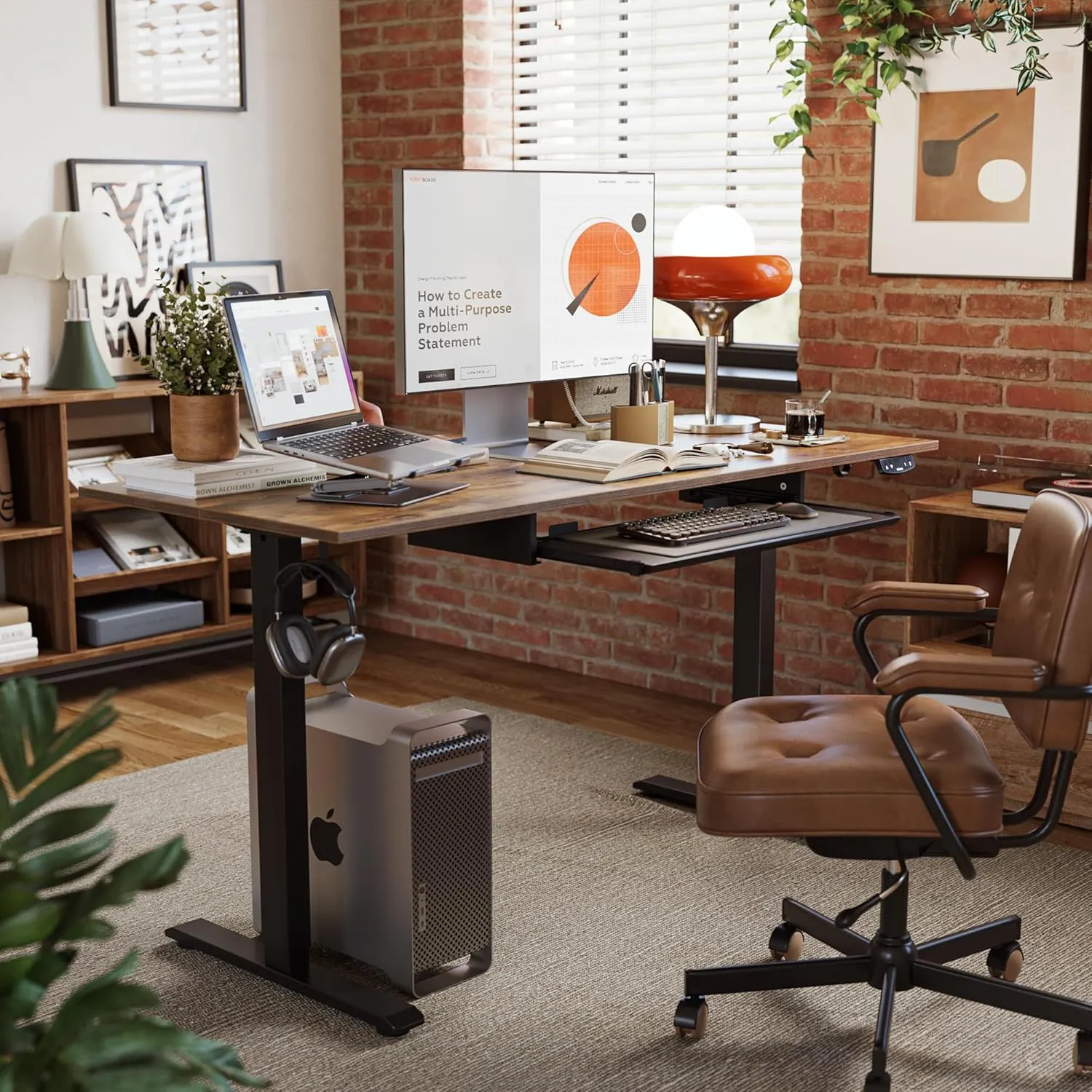 Agilestic Height Adjustable Desk with Keyboard Tray, 48 x 24 Inches Electric Standing Desk, Stand up Computer Table with Memory Preset, Modern Lift Motorized Gaming Workstation, Rustic Brown