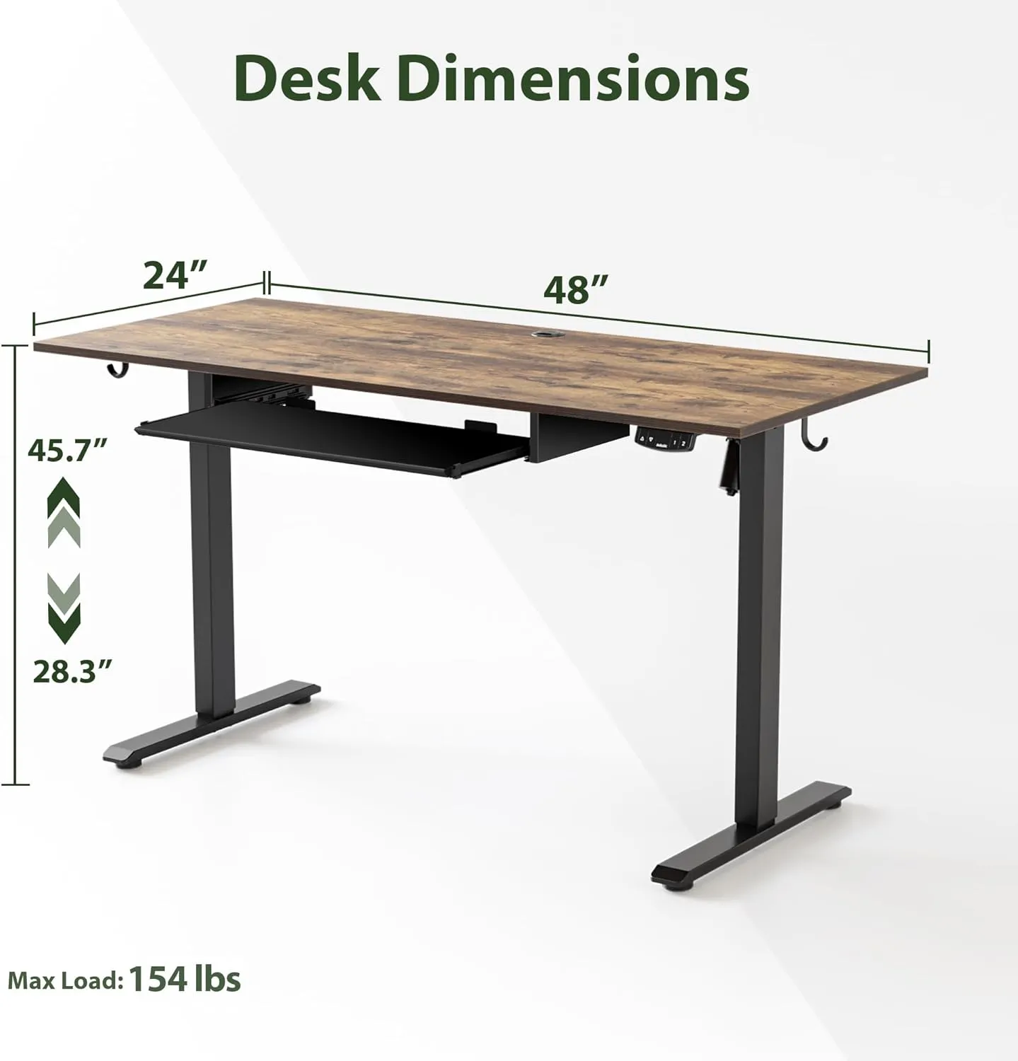 Agilestic Height Adjustable Desk with Keyboard Tray, 48 x 24 Inches Electric Standing Desk, Stand up Computer Table with Memory Preset, Modern Lift Motorized Gaming Workstation, Rustic Brown
