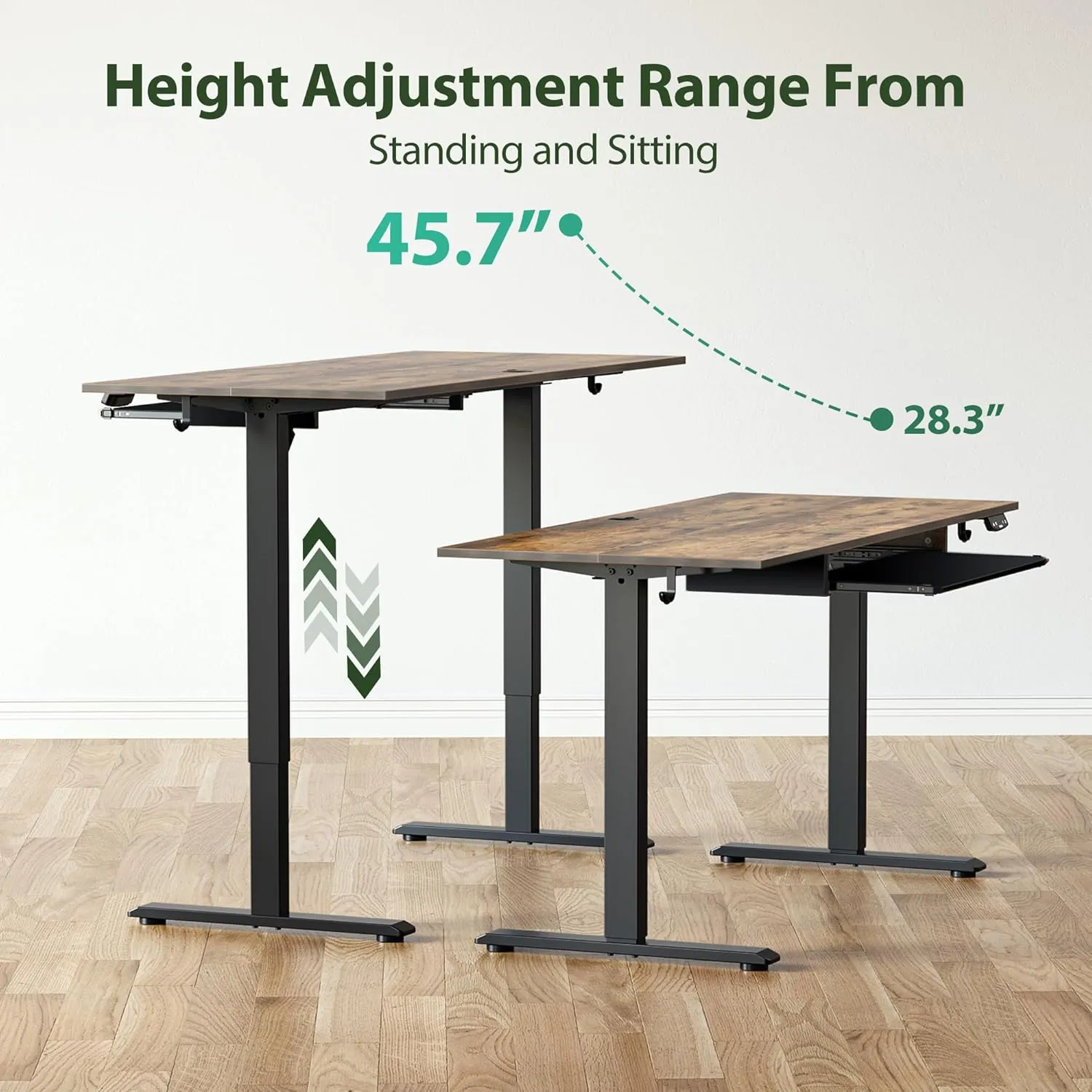 Agilestic Height Adjustable Desk with Keyboard Tray, 48 x 24 Inches Electric Standing Desk, Stand up Computer Table with Memory Preset, Modern Lift Motorized Gaming Workstation, Rustic Brown