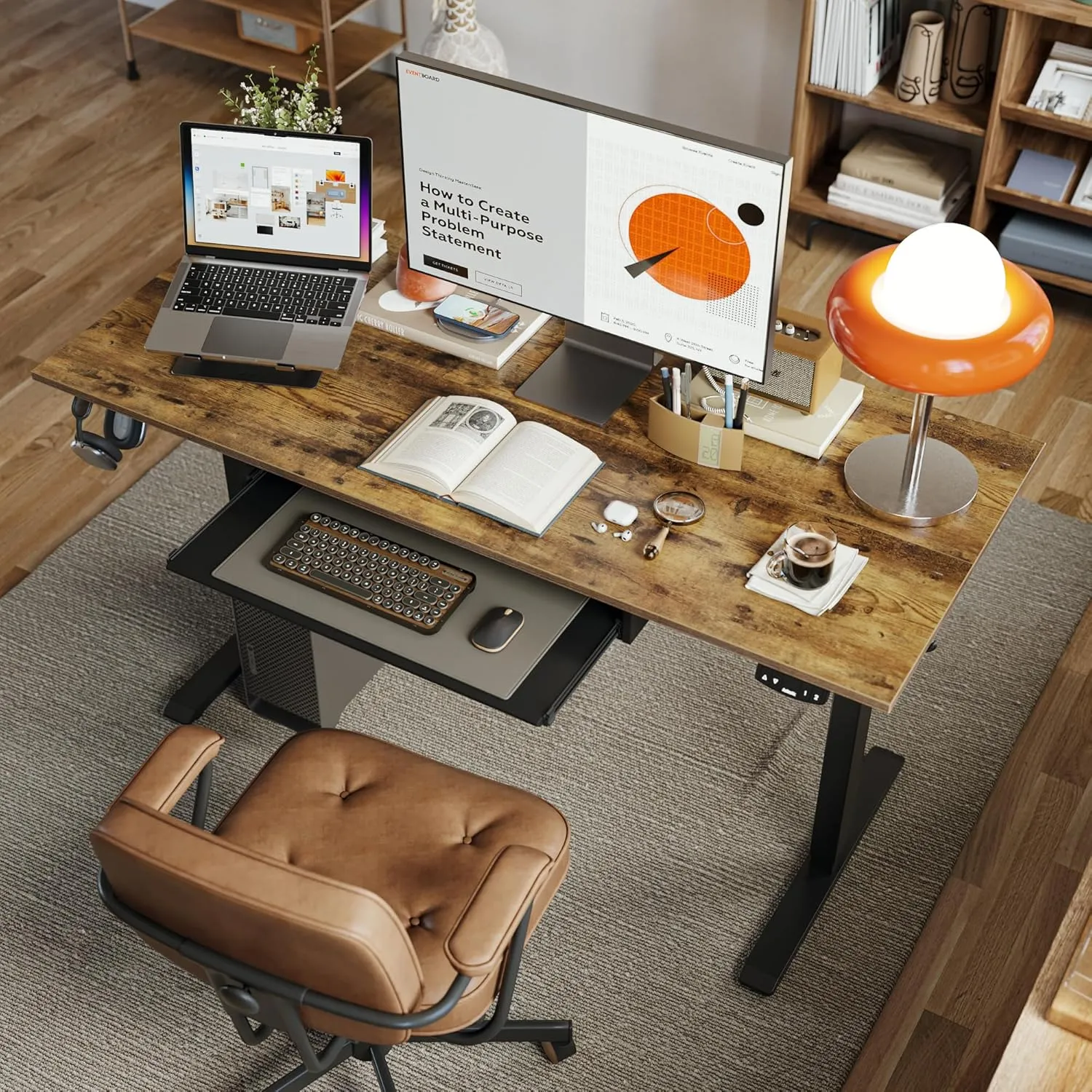 Agilestic Height Adjustable Desk with Keyboard Tray, 48 x 24 Inches Electric Standing Desk, Stand up Computer Table with Memory Preset, Modern Lift Motorized Gaming Workstation, Rustic Brown