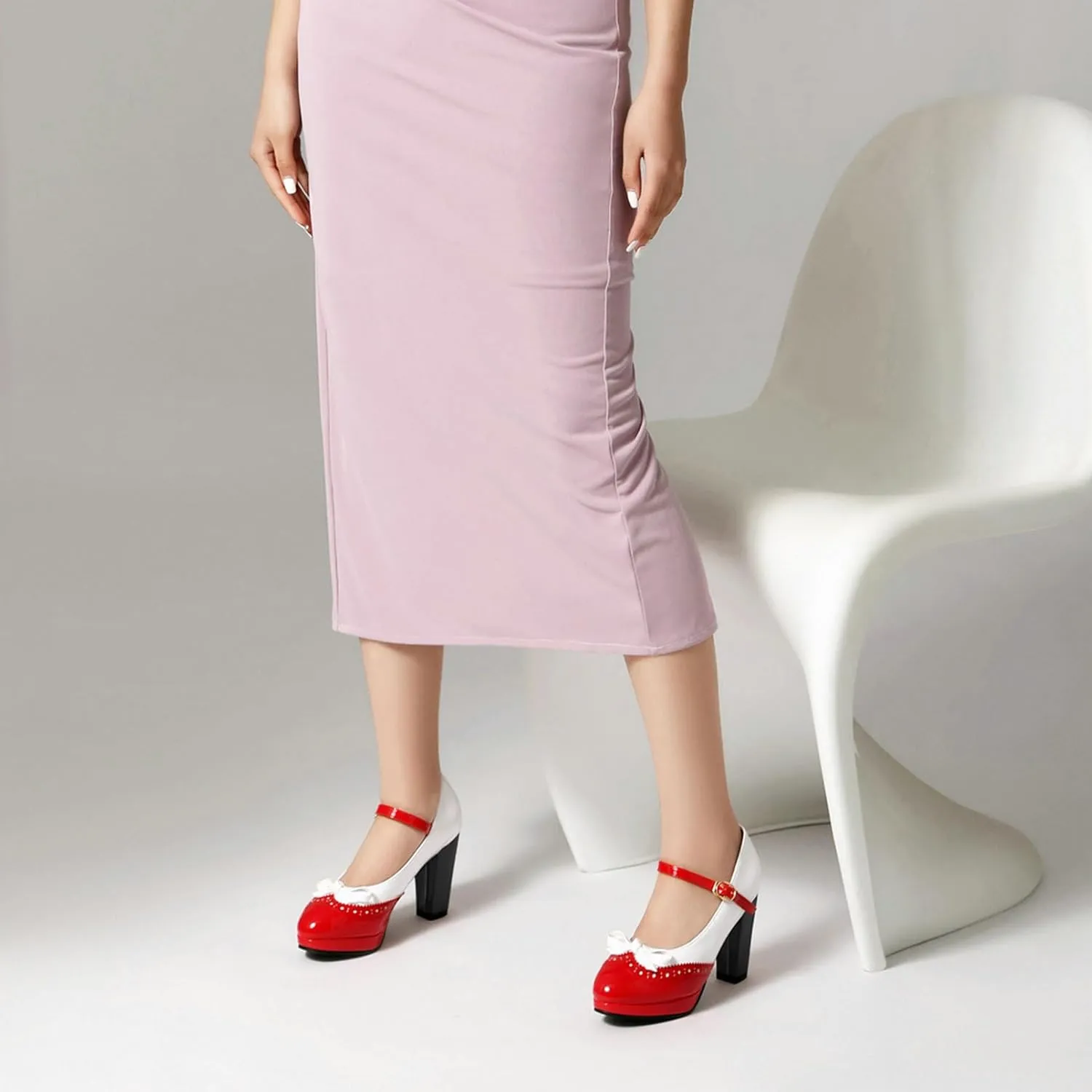 AIMODOR Mary Jane Heels for Women Platform High Lolita Heels Sweet Bow Round Toe Pumps Rockabilly Oxford Mary Jane Pumps Ankle Strap Cosplay Shoes Kawaii Dress Shoes