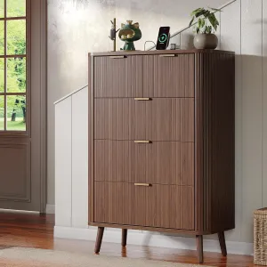 Alohappy Fluted 5 Drawers Dresser for Bedroom, 48" Tall Mid Century Modern Chest of Drawers with Curved Profile Design, Wood Storage Dressers for Closet Bedroom, Living Room, Hallway, Entryway
