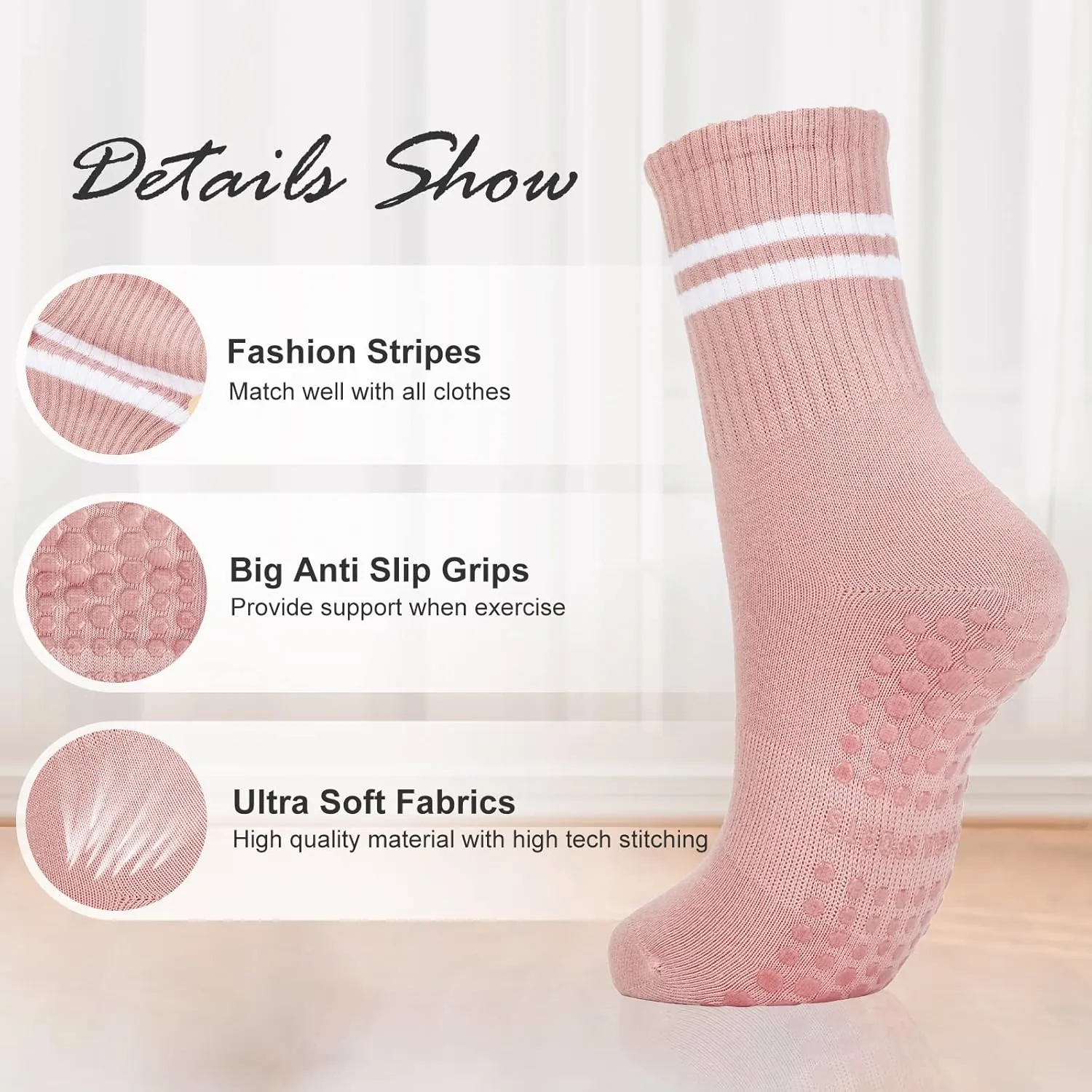 American Trends Pilates Socks with Grips for Women Yoga & Barre - Non Slip