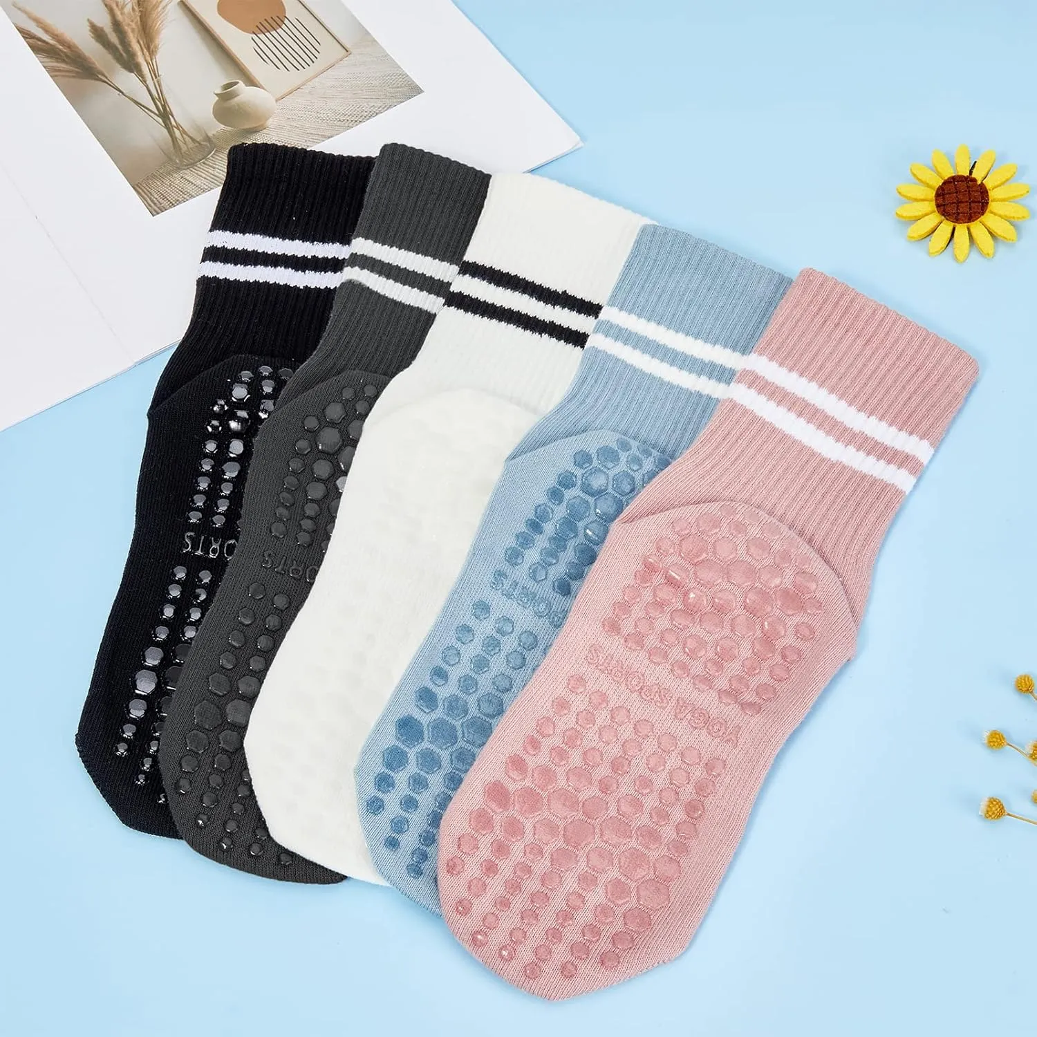 American Trends Pilates Socks with Grips for Women Yoga & Barre - Non Slip
