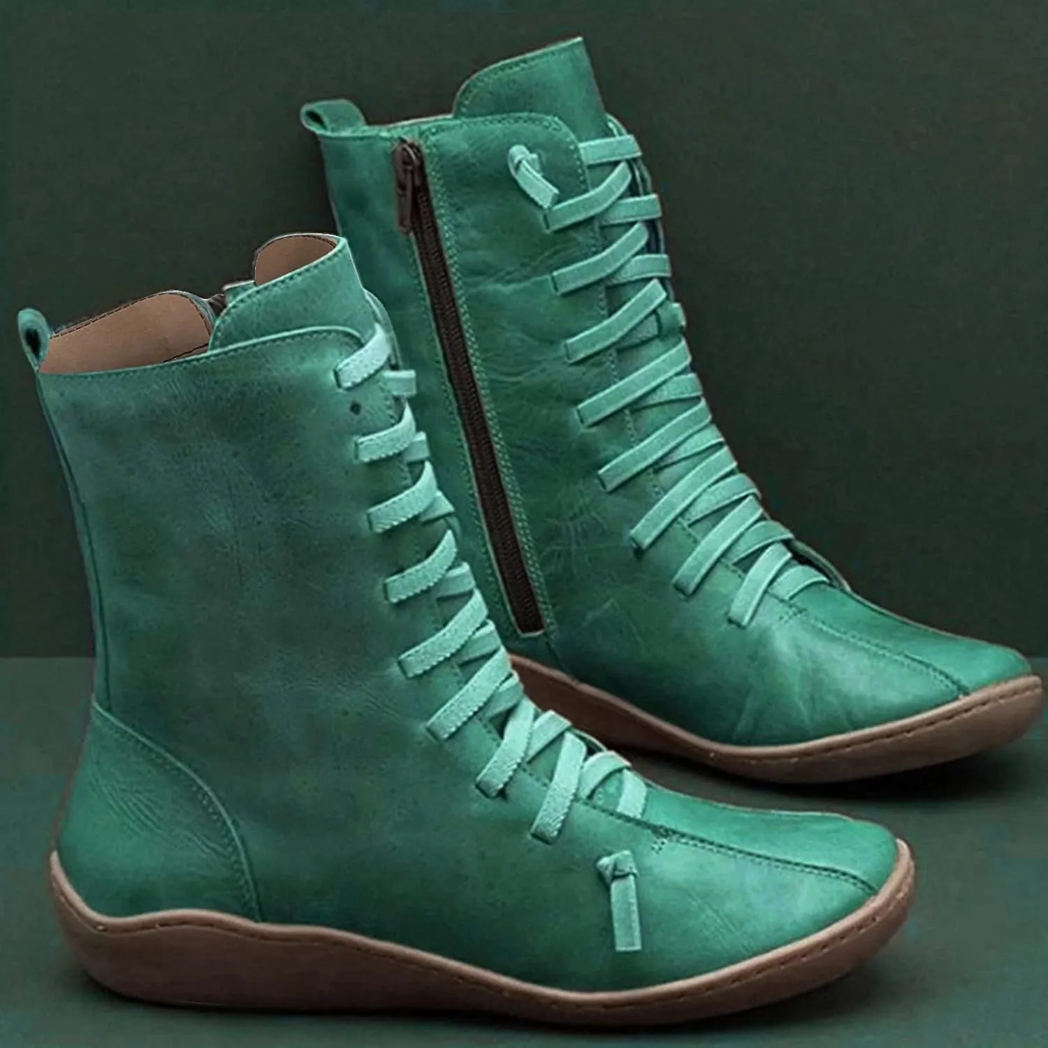 Arch Support Boots for Women Wide Width Ankle Boots Vintage Moccasin Boots Lace Up Casual Boots Side Zip Booties
