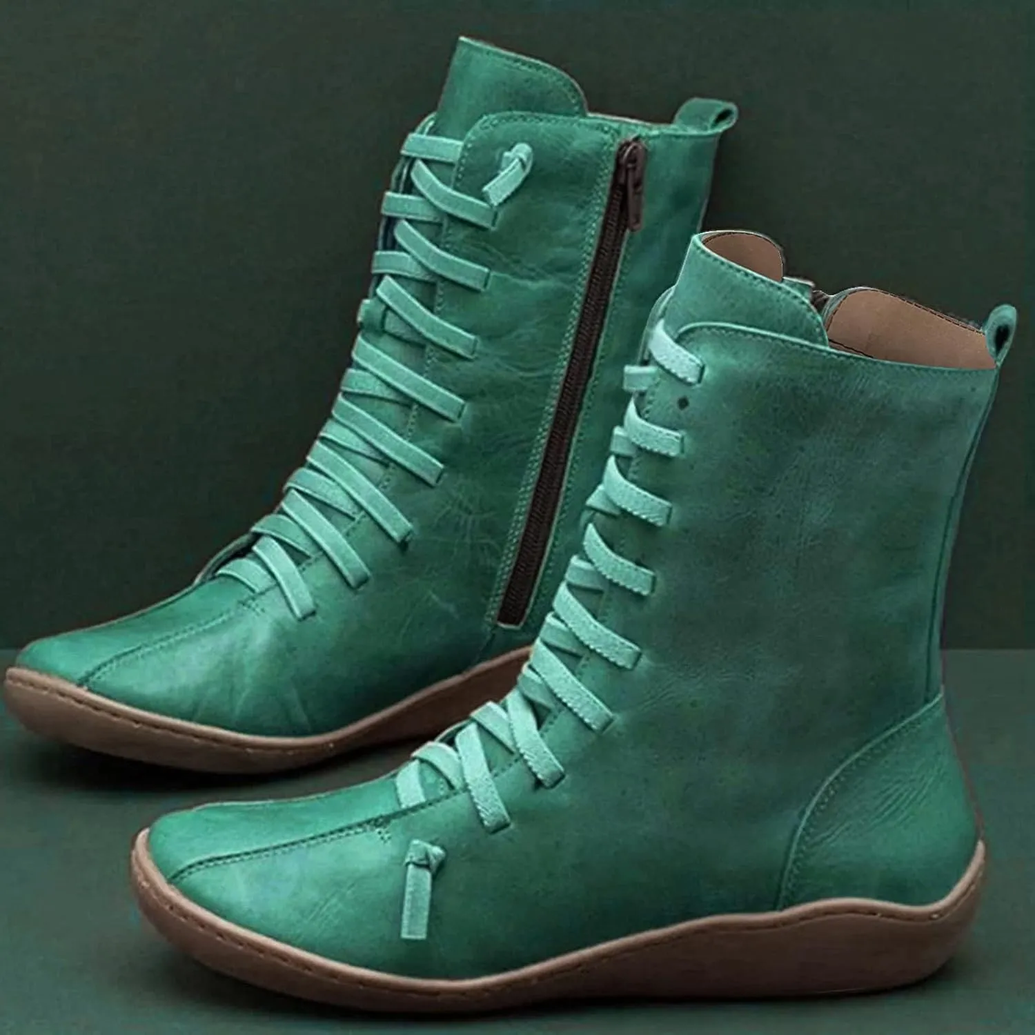 Arch Support Boots for Women Wide Width Ankle Boots Vintage Moccasin Boots Lace Up Casual Boots Side Zip Booties