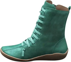 Arch Support Boots for Women Wide Width Ankle Boots Vintage Moccasin Boots Lace Up Casual Boots Side Zip Booties