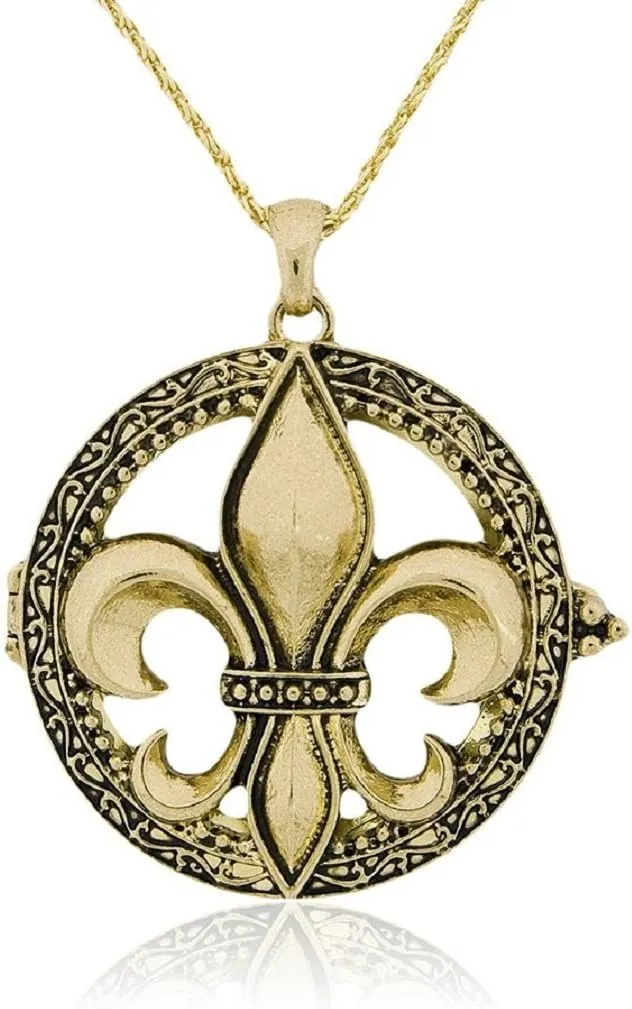 Artisan Owl Fleur De Lis Magnifying Glass Sliding Top Pendant Necklace, 30"