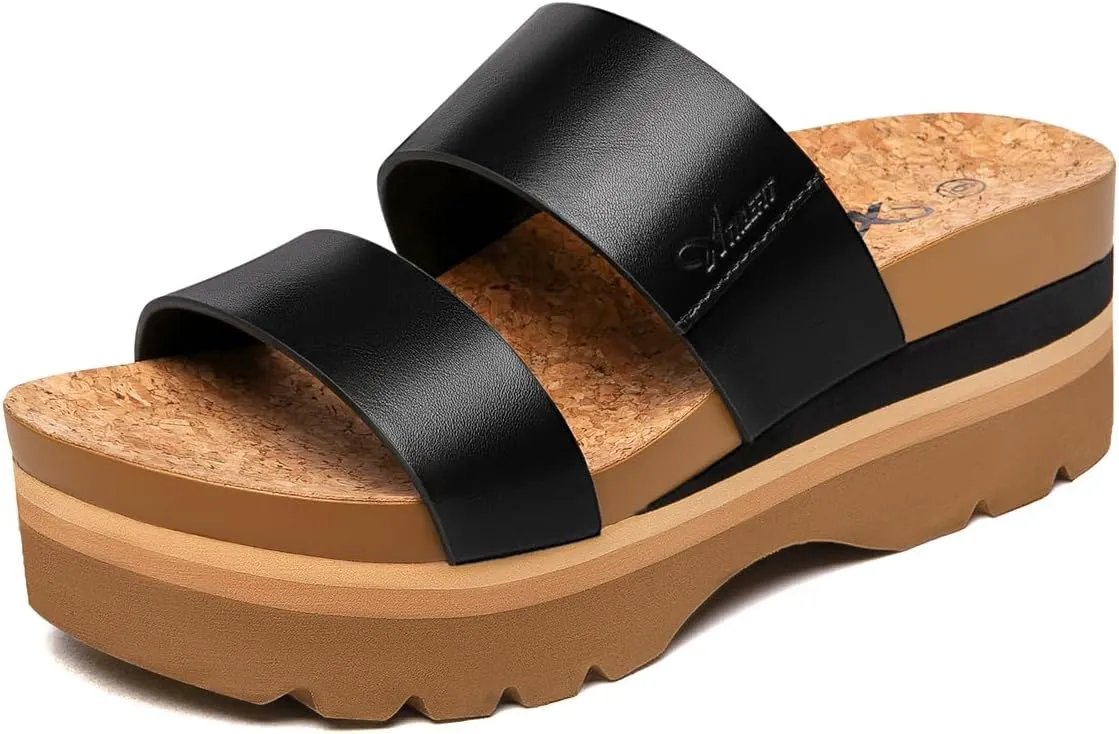 Athlefit Women's Arch Support Platform Slide Sandals Comfortable Crok Footbed Open Toe Slip On Summer Flatform Wedge Sandals