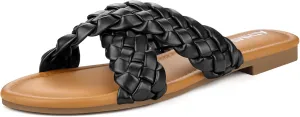 ATHMILE Women's Flat Sandals Crossover Braided Sandals for Women Fashion Round Open Toe Slip On Slide for Dressy Summer