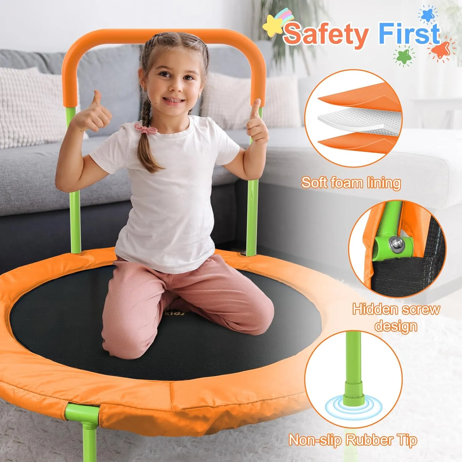 Ativafit 36inch Mini Toddler Trampoline for Kids Ages 1-6 Indoor Outdoor Folding Small Rebounder Trampoline with Foam Handle Safety Padded Cover Fun for Kids