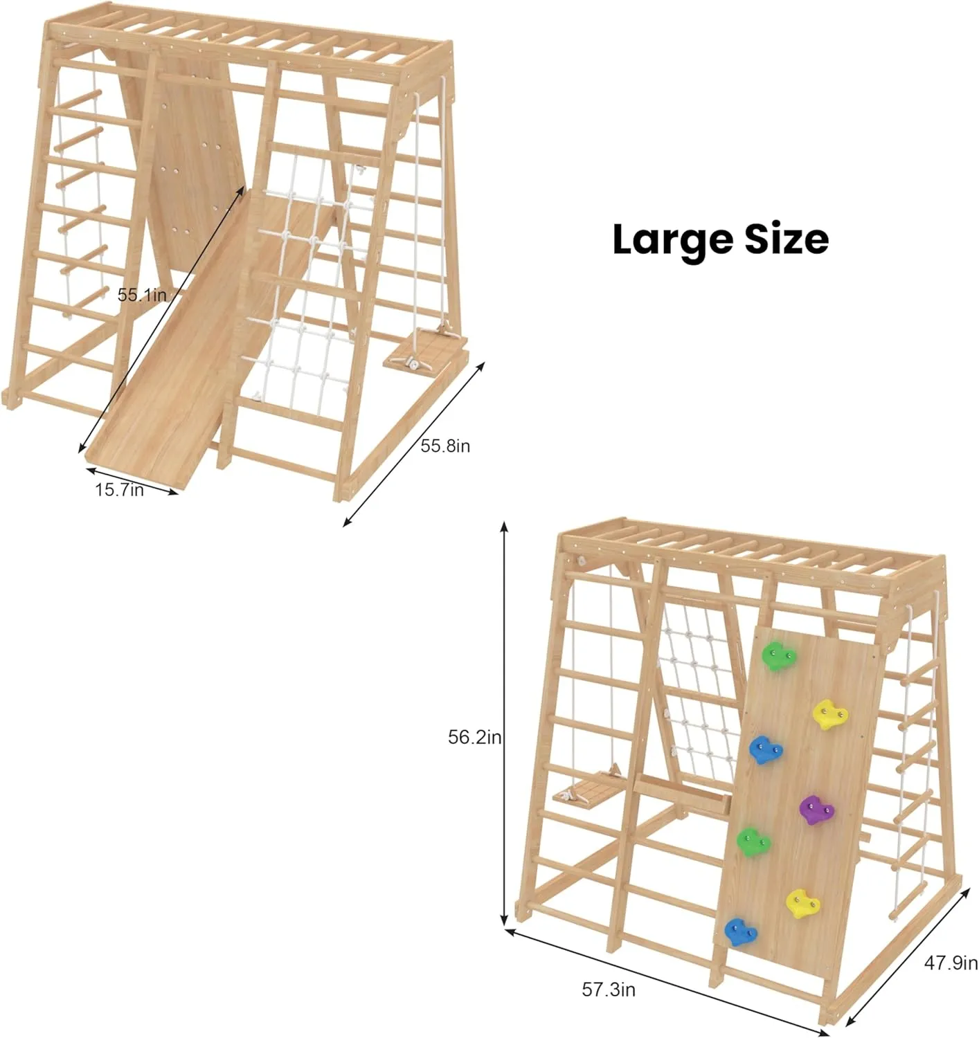 Avenlur Indoor Playground Jungle Gym – Magnolia 6-in-1 Montessori Wooden Indoor Playground for Kids & Toddlers Ages 2-6 – Waldorf Toys, Rope Ladder, Indoor Swing, Baby Slide, Rock Climbing Wall, More
