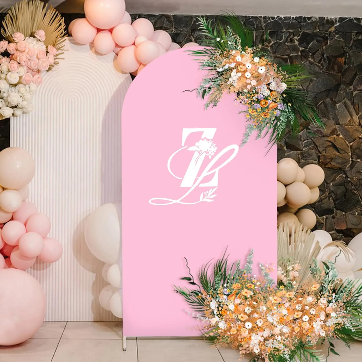 Babenest 5Ft Pink Wedding Arch Cover, Spandex Fitted Backdrop for Photography, Round Top Chiara Stand for Party Ceremony Birthday Baby Shower Anniversary Decoration