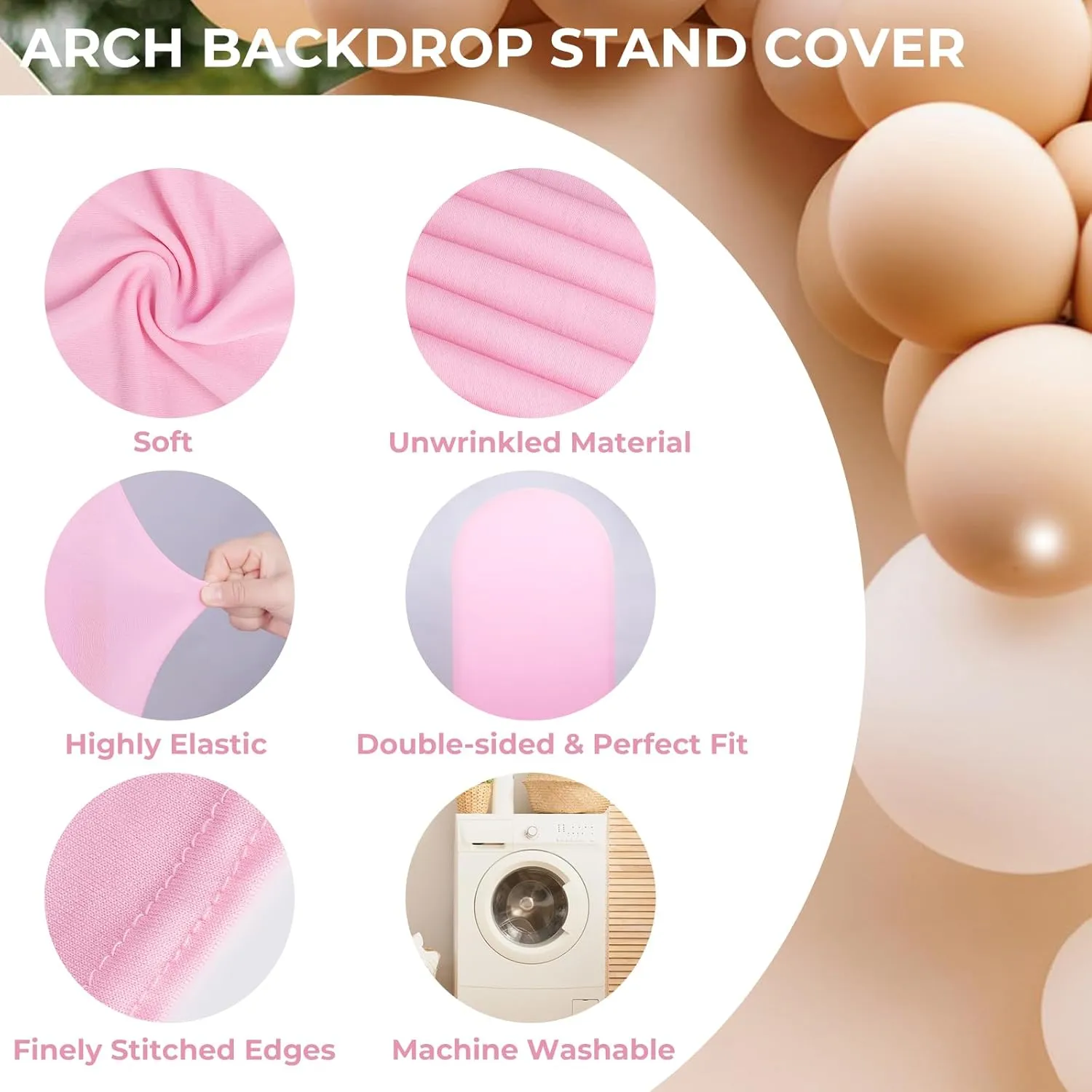 Babenest 5Ft Pink Wedding Arch Cover, Spandex Fitted Backdrop for Photography, Round Top Chiara Stand for Party Ceremony Birthday Baby Shower Anniversary Decoration