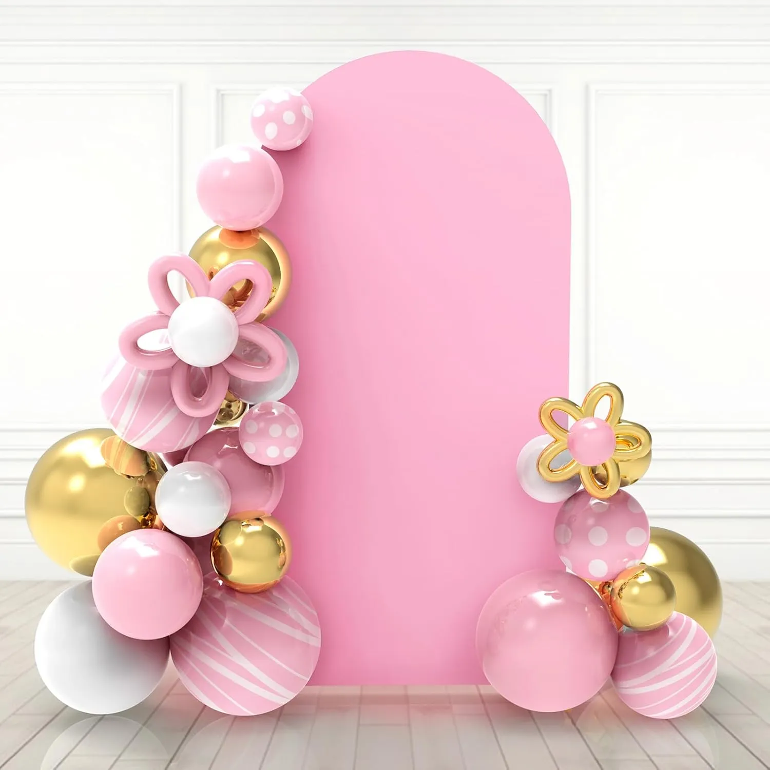 Babenest 5Ft Pink Wedding Arch Cover, Spandex Fitted Backdrop for Photography, Round Top Chiara Stand for Party Ceremony Birthday Baby Shower Anniversary Decoration