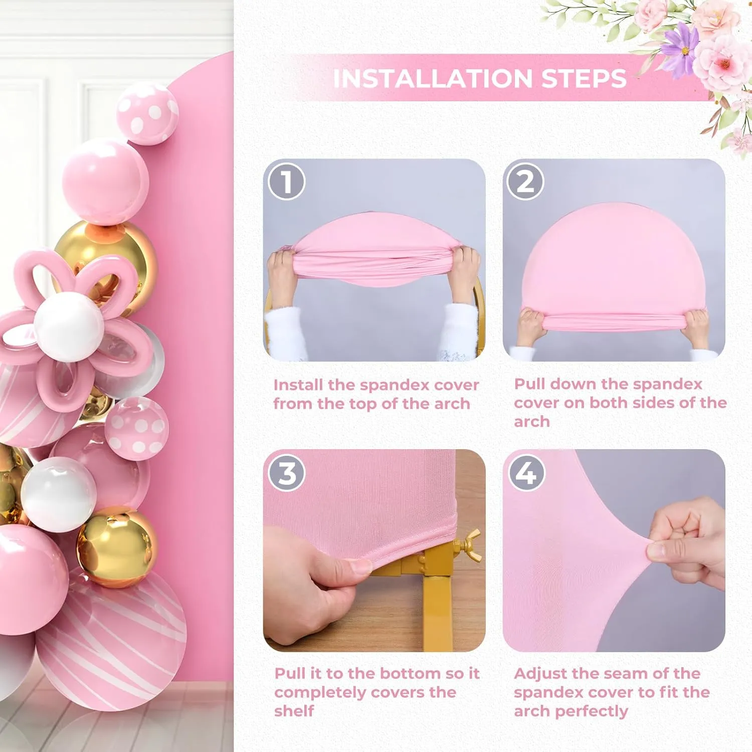 Babenest 5Ft Pink Wedding Arch Cover, Spandex Fitted Backdrop for Photography, Round Top Chiara Stand for Party Ceremony Birthday Baby Shower Anniversary Decoration